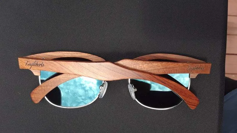 Real Sandalwood Sunglasses, Ice Blue Polarized Lenses