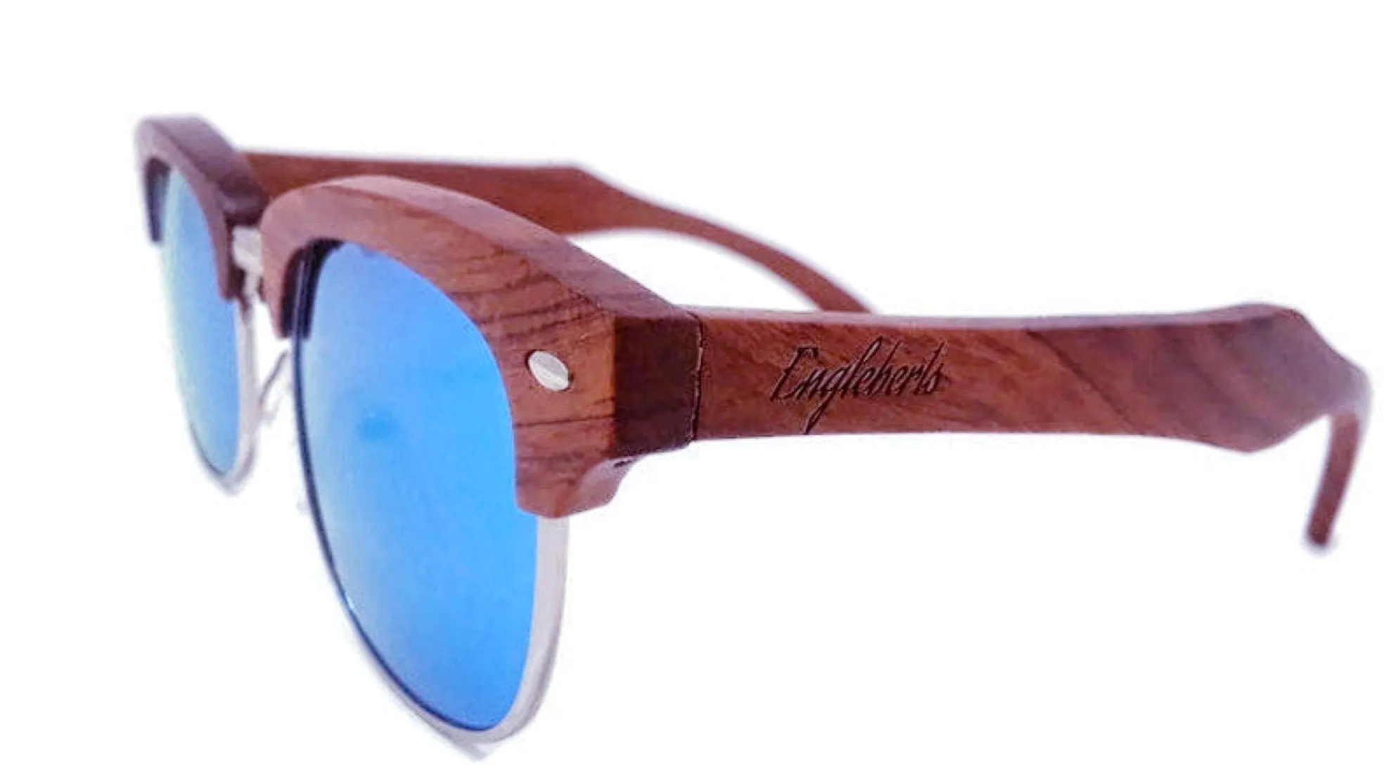 Real Sandalwood Sunglasses, Ice Blue Polarized Lenses