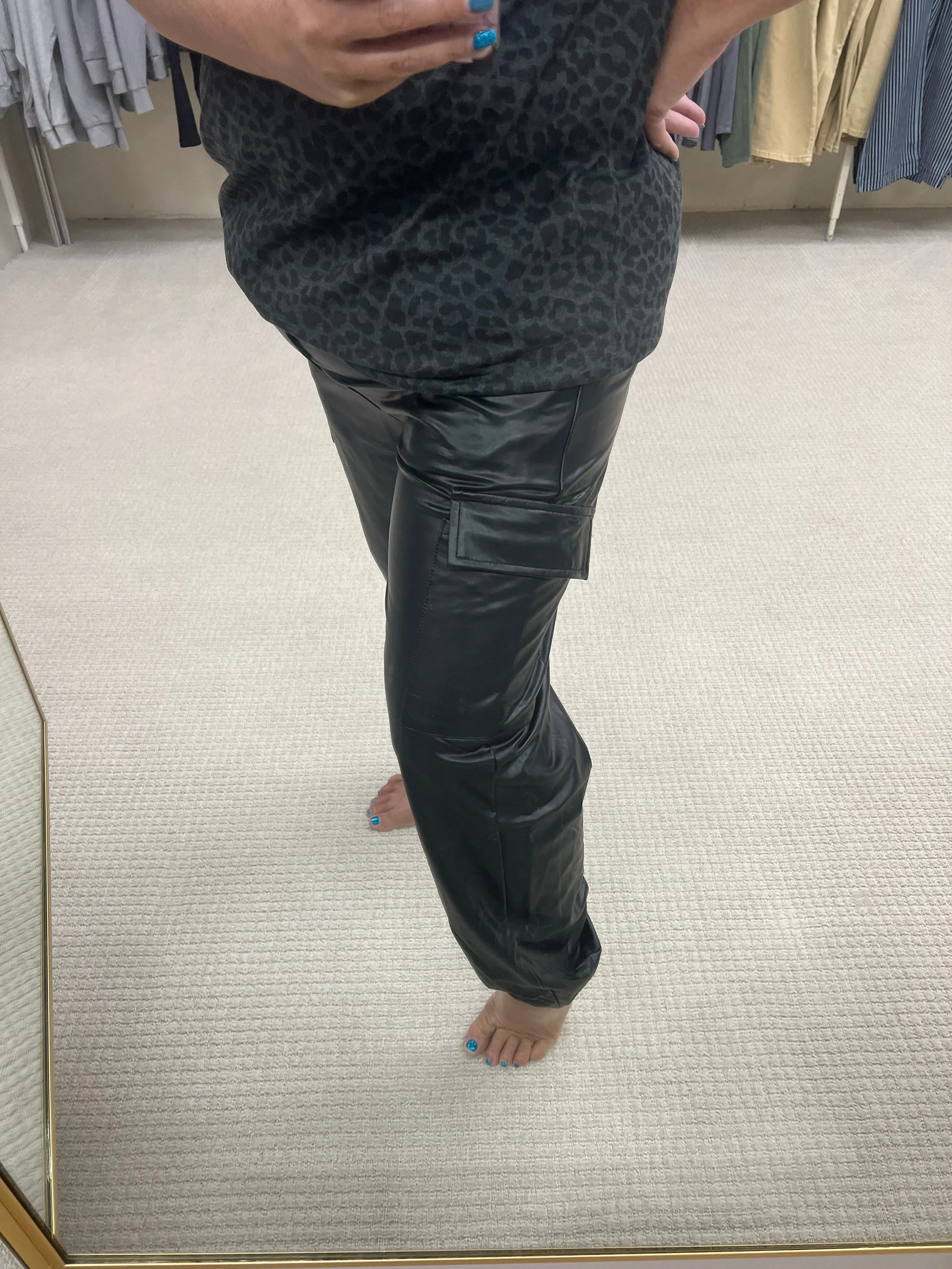 Regular Black Faux Leather Cargo Pocket Jogger