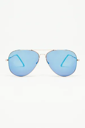 Retro Aviator Sunglasses  With Blue Smoke Lense and Golden Frame