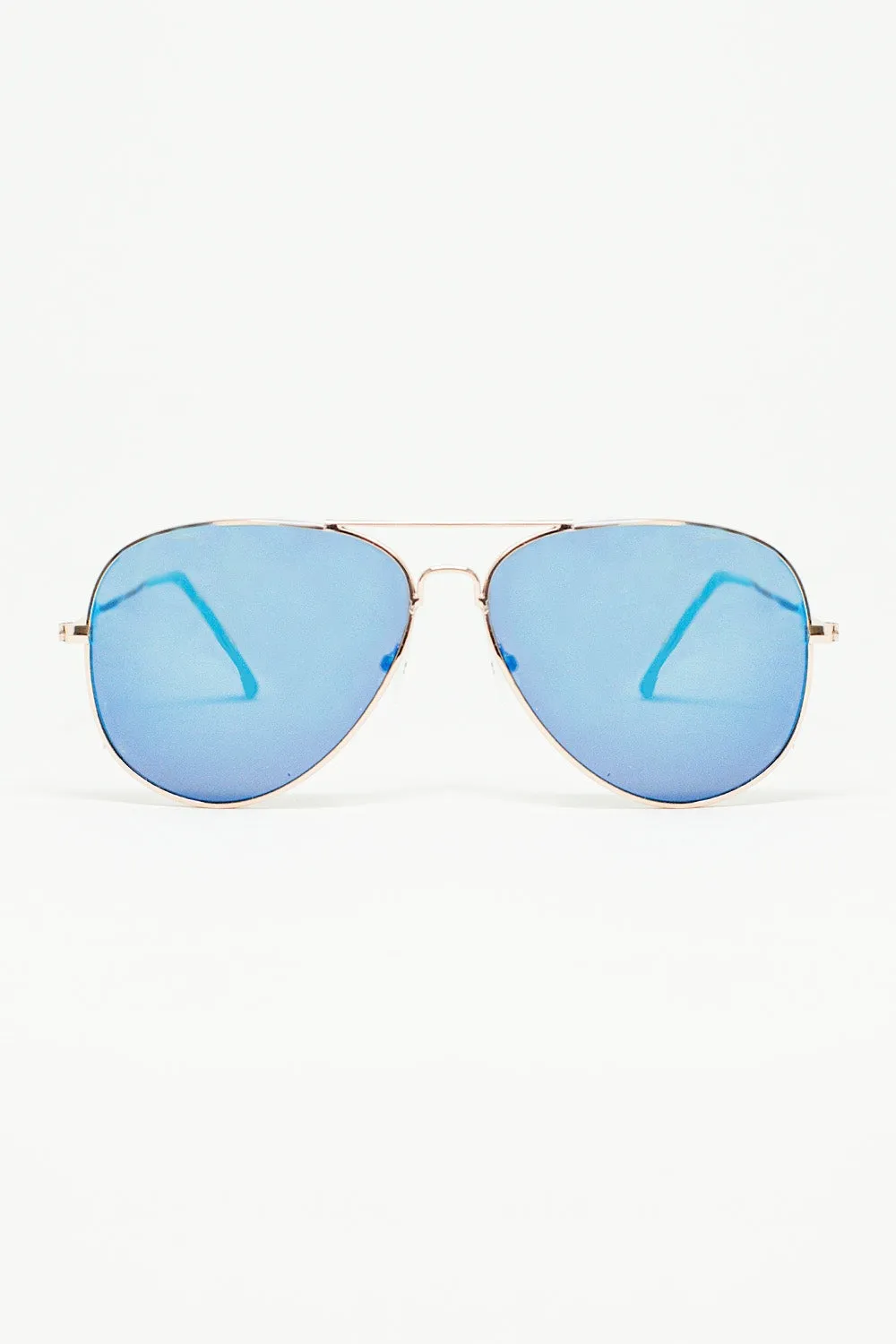 Retro Aviator Sunglasses  With Blue Smoke Lense and Golden Frame