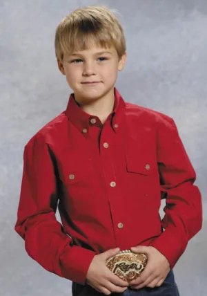 Roper Poplin Western Shirt Boys Solid Red Style 03-030-0365-0022