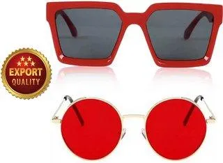 Round, Retro Square Sunglasses (For Men & Women, Red, Red)