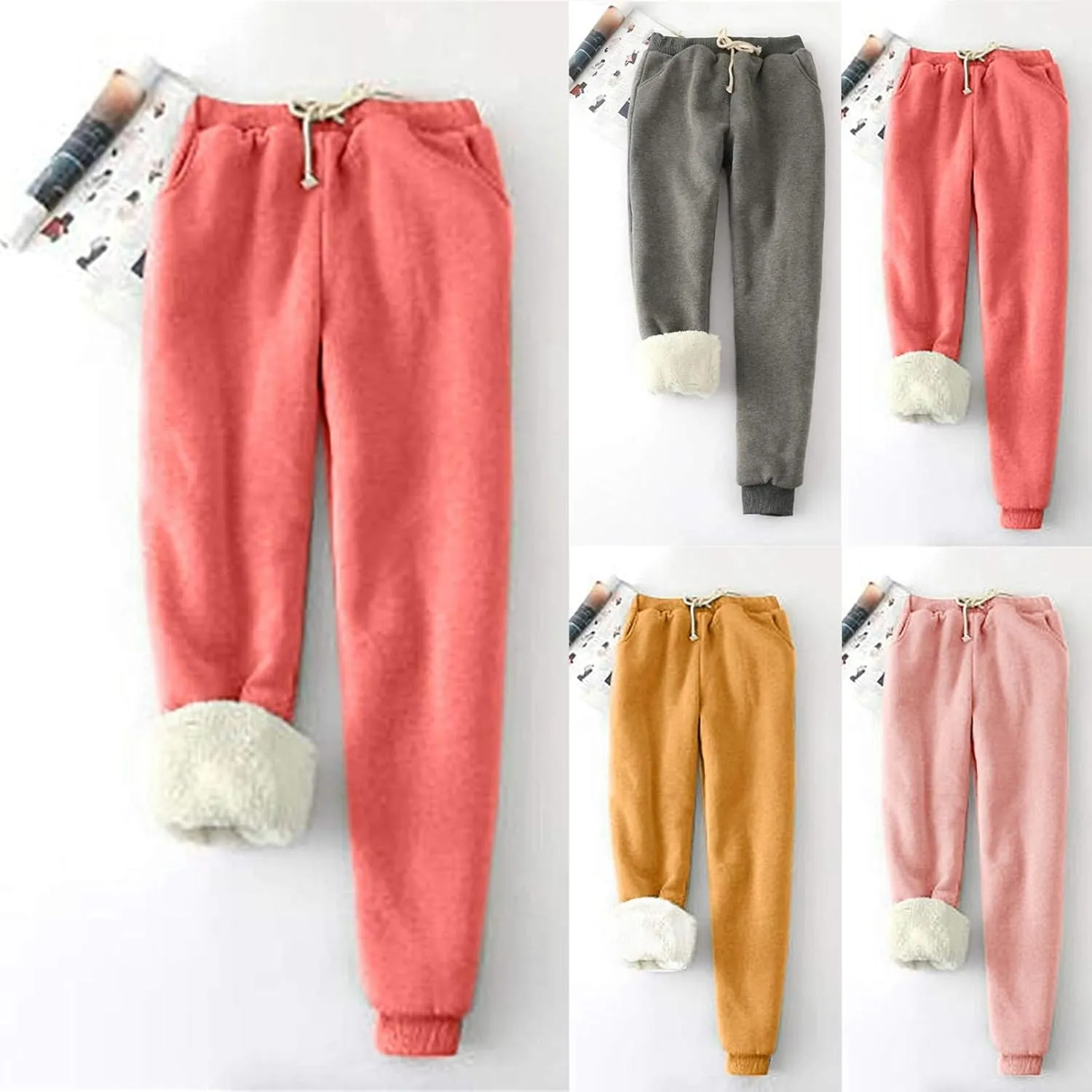 sdbrld Fleece Lined Joggers Women,Womens Sherpa Lined Sweatpants Winter Solid Athletic Running Soft Fleece Pants Sweatpants