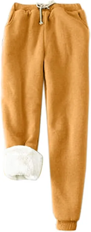 sdbrld Fleece Lined Joggers Women,Womens Sherpa Lined Sweatpants Winter Solid Athletic Running Soft Fleece Pants Sweatpants