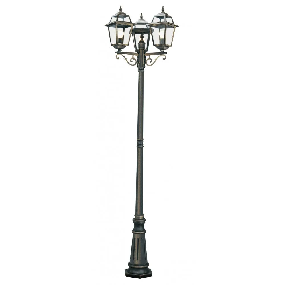 Searchlight 1528-3 New Orleans - 3 Light Outdoor Post (height 230cm) Black Gold Clear Glass