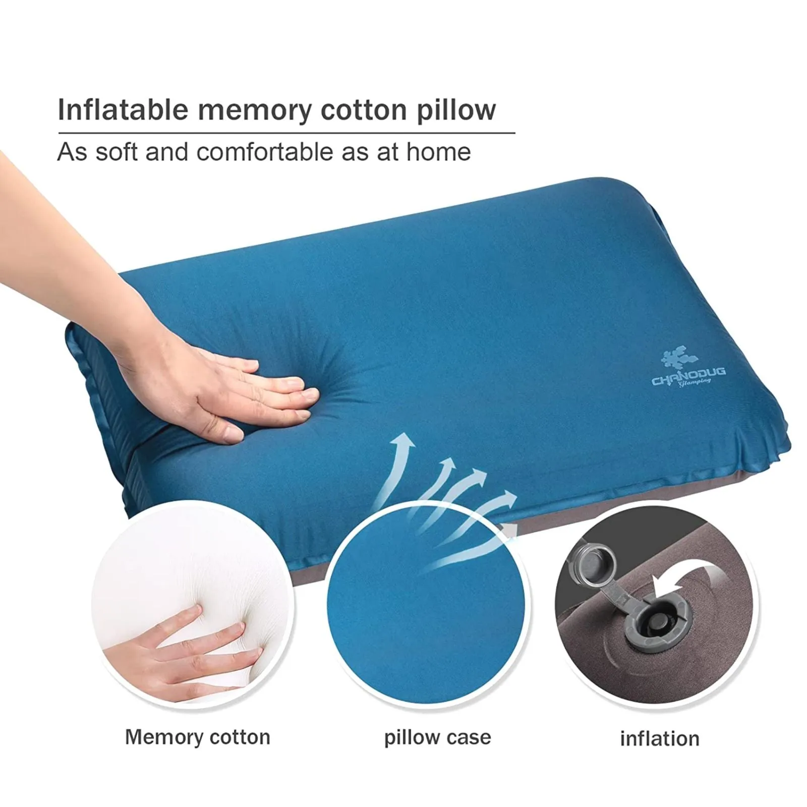 Self Inflating Camping Pillow with Ergonomic 3D Support, Foam Inflatable Travel Pillow