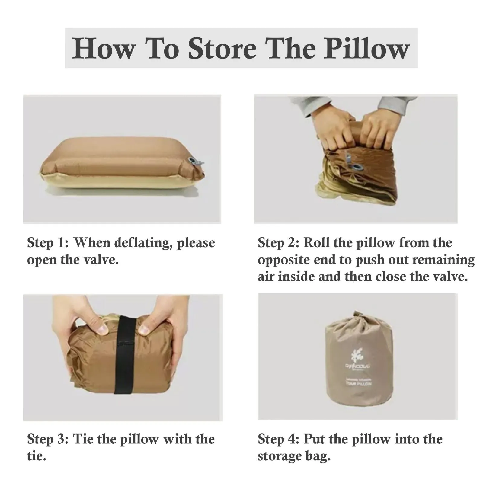 Self Inflating Camping Pillow with Ergonomic 3D Support, Foam Inflatable Travel Pillow