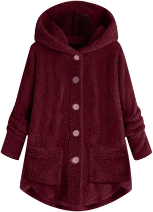 Sherpa Jacket Women Trendy Winter Long Sleeve Fleece Jacket Faux Fur Outerwear Full Button Warming Coats with Pockets