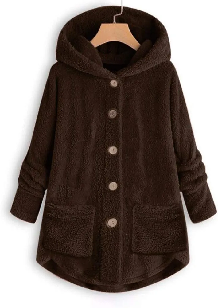 Sherpa Jacket Women Trendy Winter Long Sleeve Fleece Jacket Faux Fur Outerwear Full Button Warming Coats with Pockets