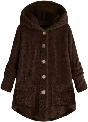 Sherpa Jacket Women Trendy Winter Long Sleeve Fleece Jacket Faux Fur Outerwear Full Button Warming Coats with Pockets