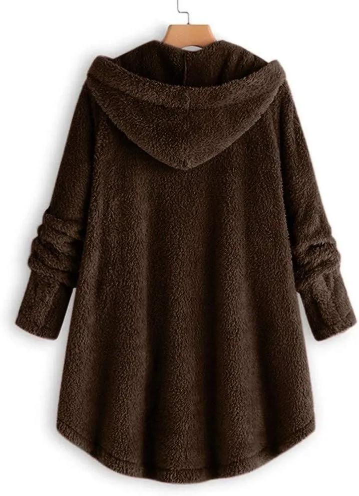Sherpa Jacket Women Trendy Winter Long Sleeve Fleece Jacket Faux Fur Outerwear Full Button Warming Coats with Pockets