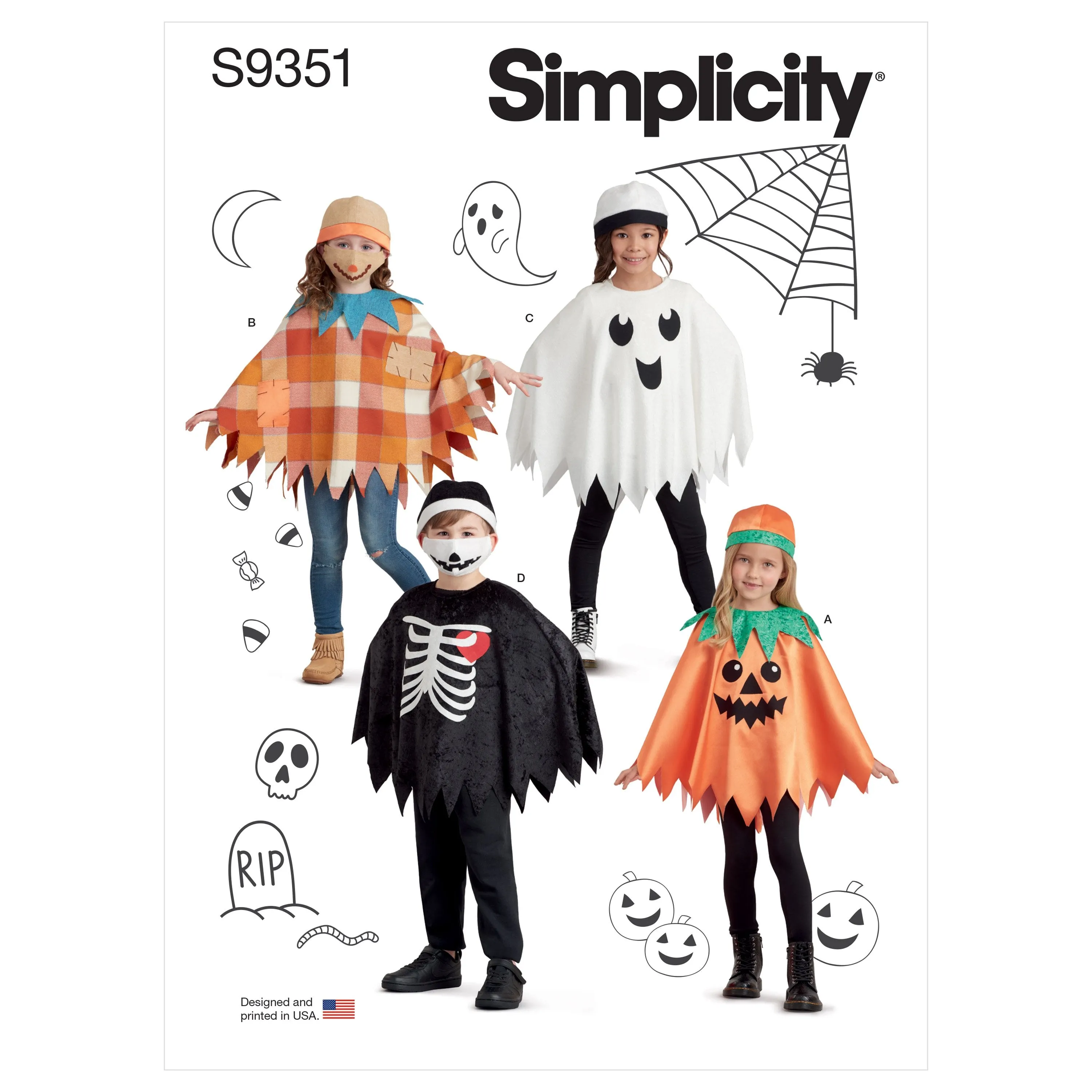 Simplicity Sewing Pattern 9351 Children's Halloween Poncho Costumes and hats