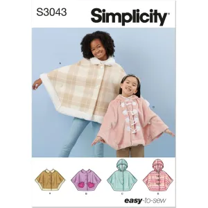Simplicity Sewing Pattern S3043 Children's and Girls' Ponchos