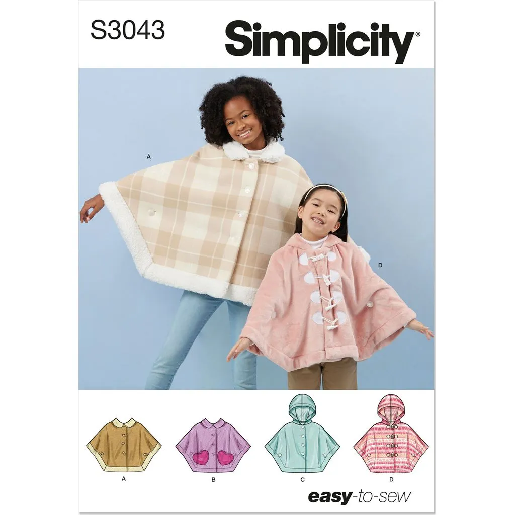 Simplicity Sewing Pattern S3043 Children's and Girls' Ponchos