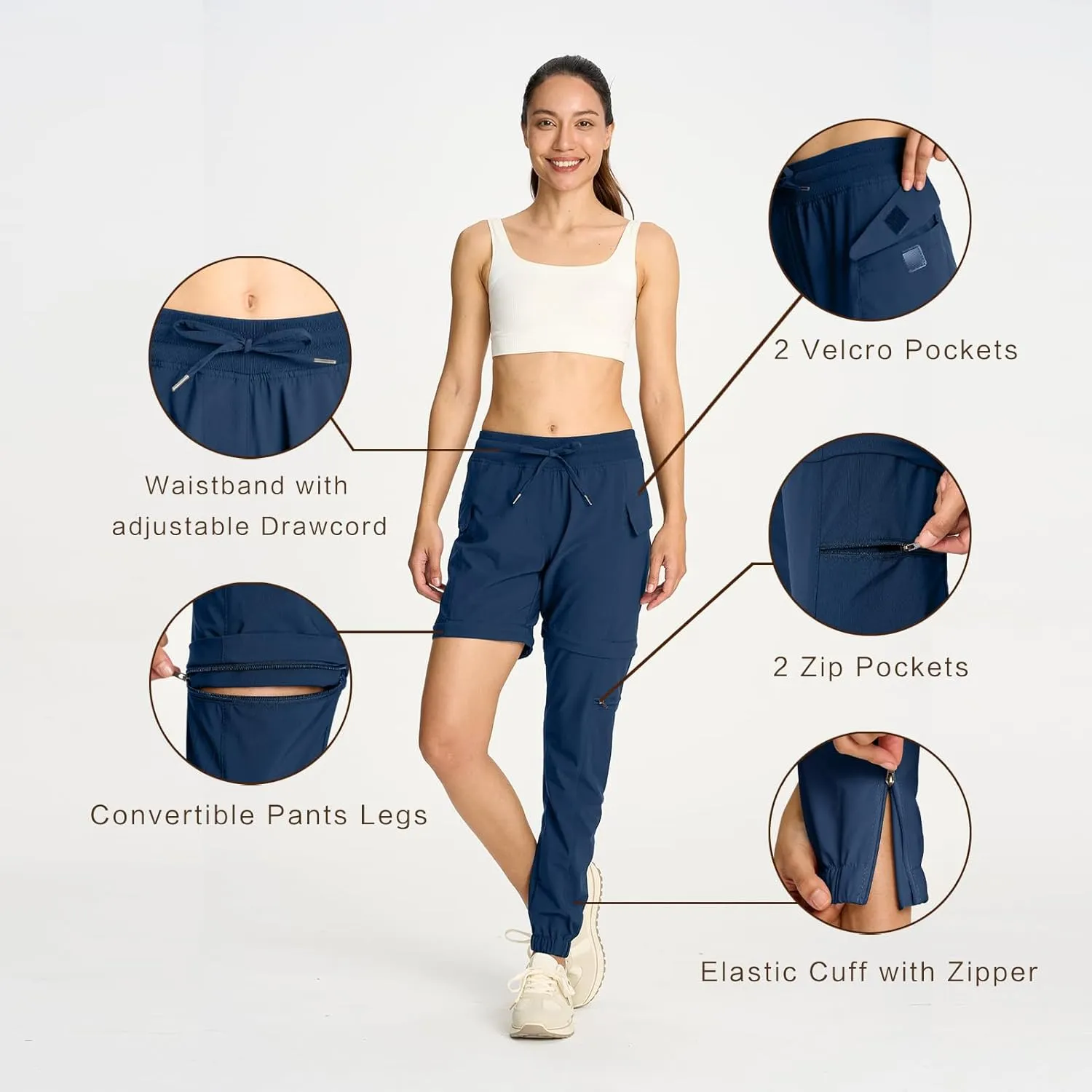 smawell Women's Hiking Pants Convertible Lightweight Zip-Off Outdoor Pants Quick Dry Joggers with Pocket