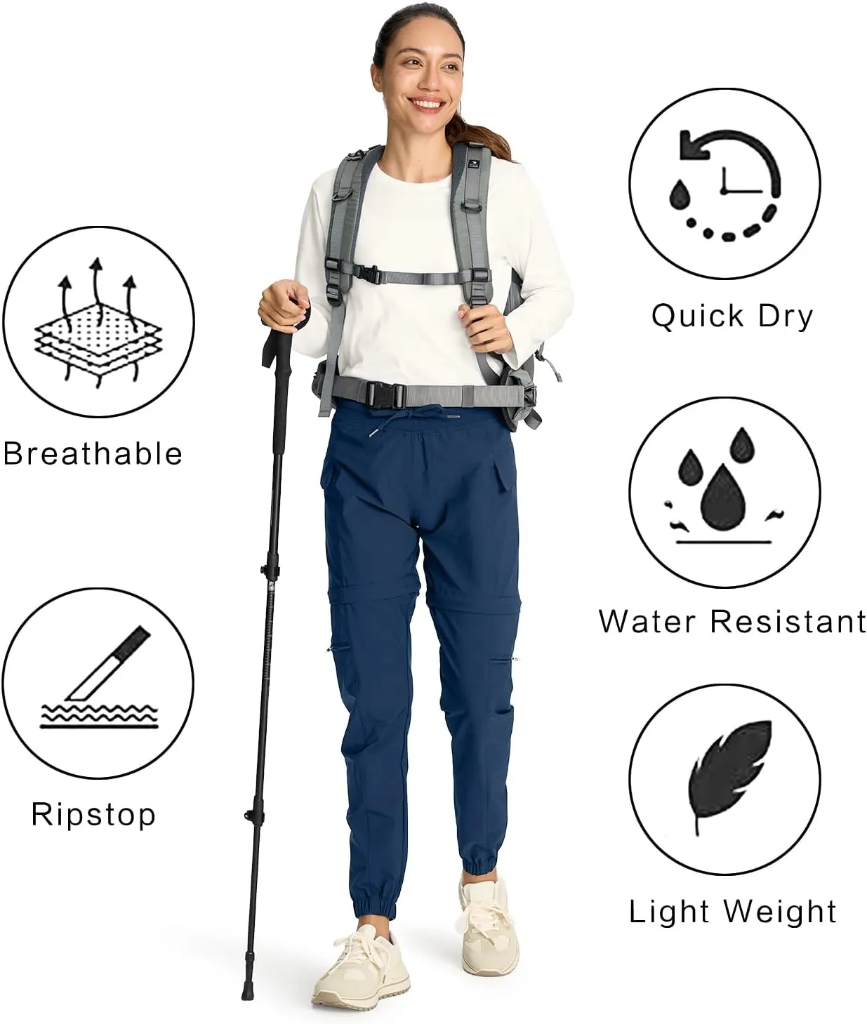 smawell Women's Hiking Pants Convertible Lightweight Zip-Off Outdoor Pants Quick Dry Joggers with Pocket