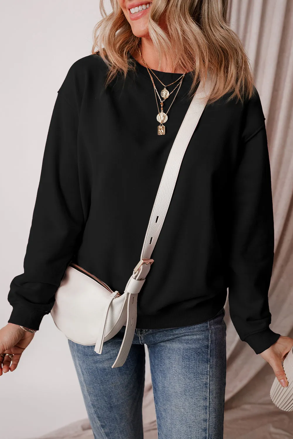 Solid Fleece Lined Terry Sweatshirt