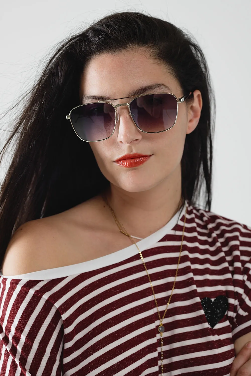 Squared Metal Sunglasses in Gray Smoke Lens
