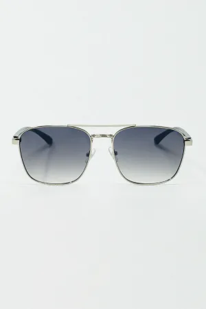 Squared Metal Sunglasses in Gray Smoke Lens