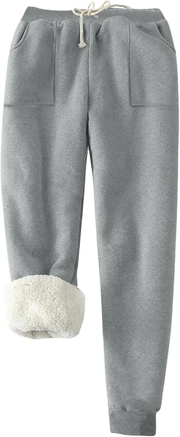 Sweatpants for Women Fleece Lined Winter Warm High Waist Athletic Jogger Pants Thicken Outdoor Pants with Pockets
