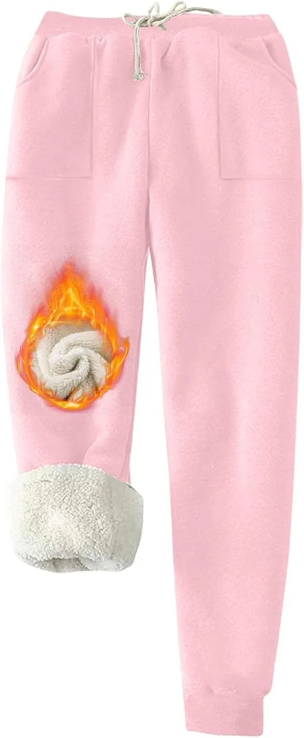 Sweatpants for Women Fleece Lined Winter Warm High Waist Athletic Jogger Pants Thicken Outdoor Pants with Pockets