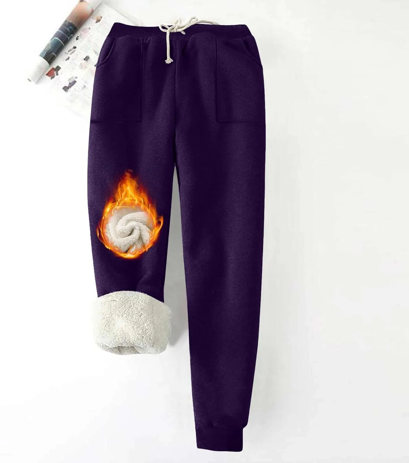 Sweatpants for Women Fleece Lined Winter Warm High Waist Athletic Jogger Pants Thicken Outdoor Pants with Pockets