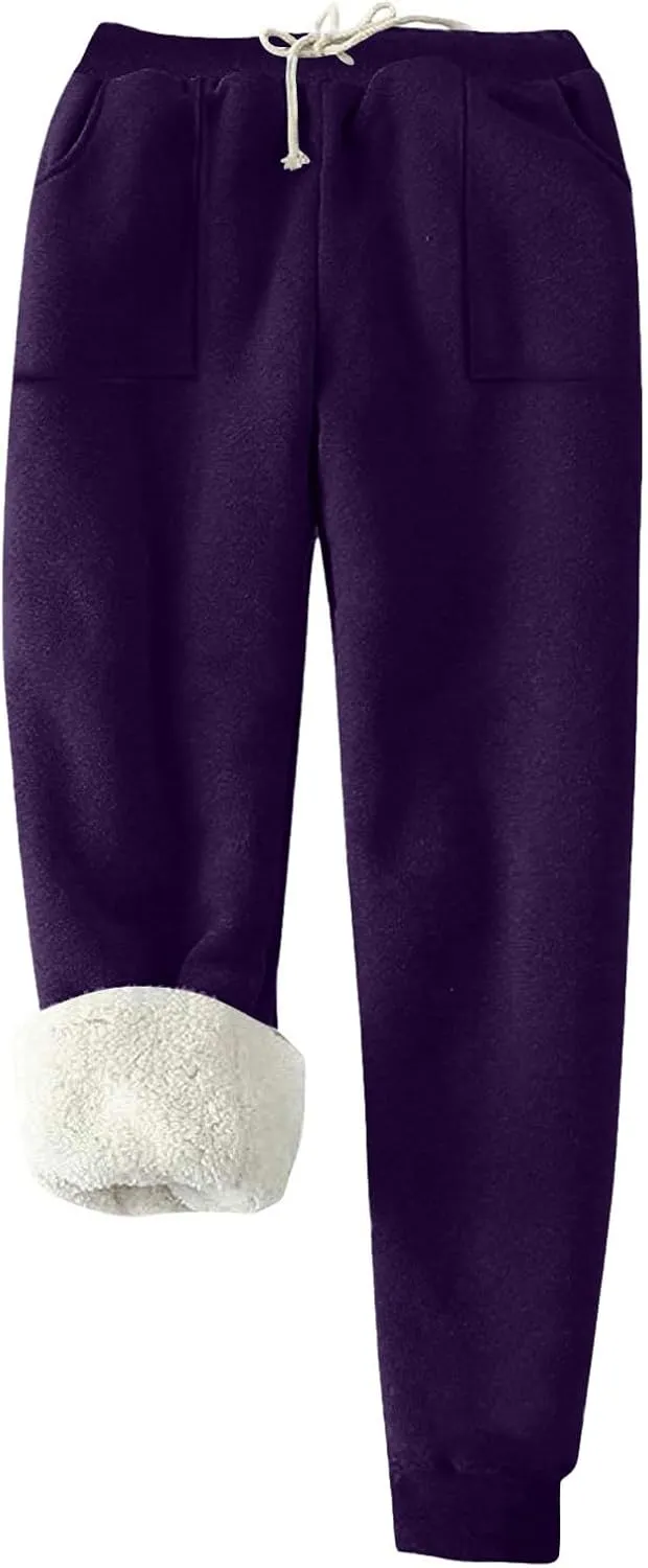 Sweatpants for Women Fleece Lined Winter Warm High Waist Athletic Jogger Pants Thicken Outdoor Pants with Pockets