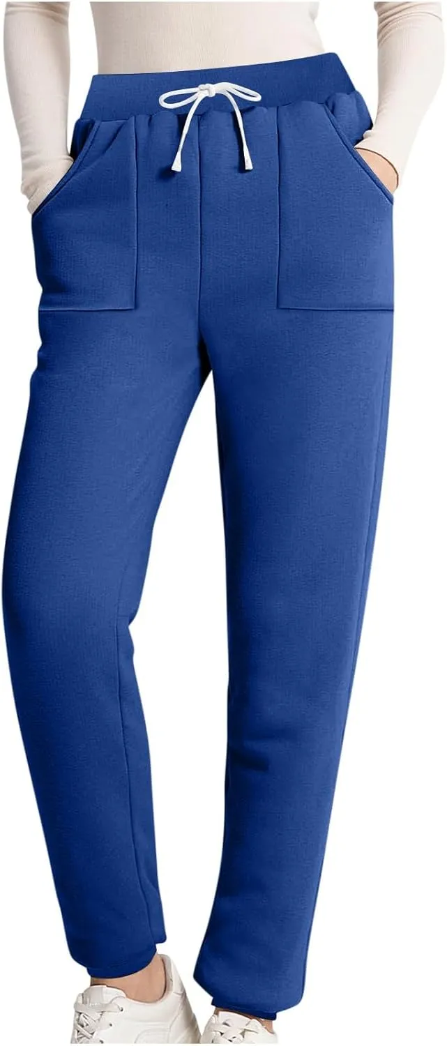 Sweatpants for Women Fleece Lined Winter Warm High Waist Athletic Jogger Pants Thicken Outdoor Pants with Pockets