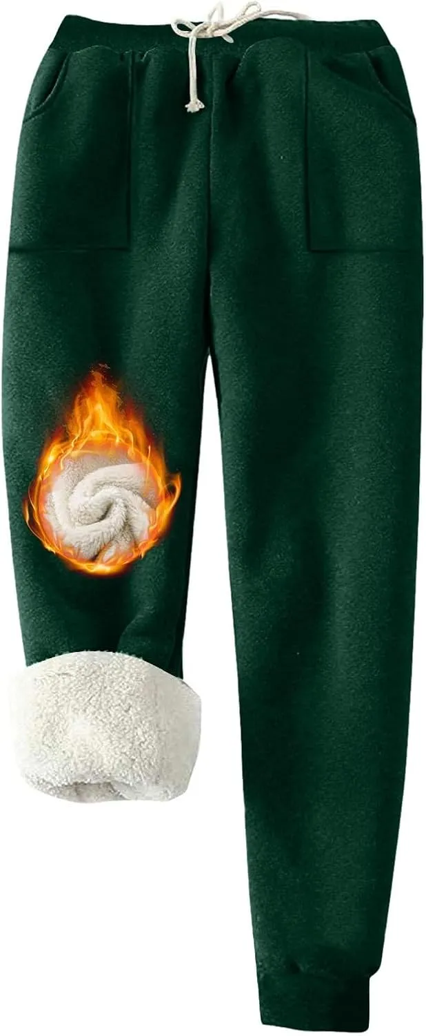 Sweatpants for Women Fleece Lined Winter Warm High Waist Athletic Jogger Pants Thicken Outdoor Pants with Pockets
