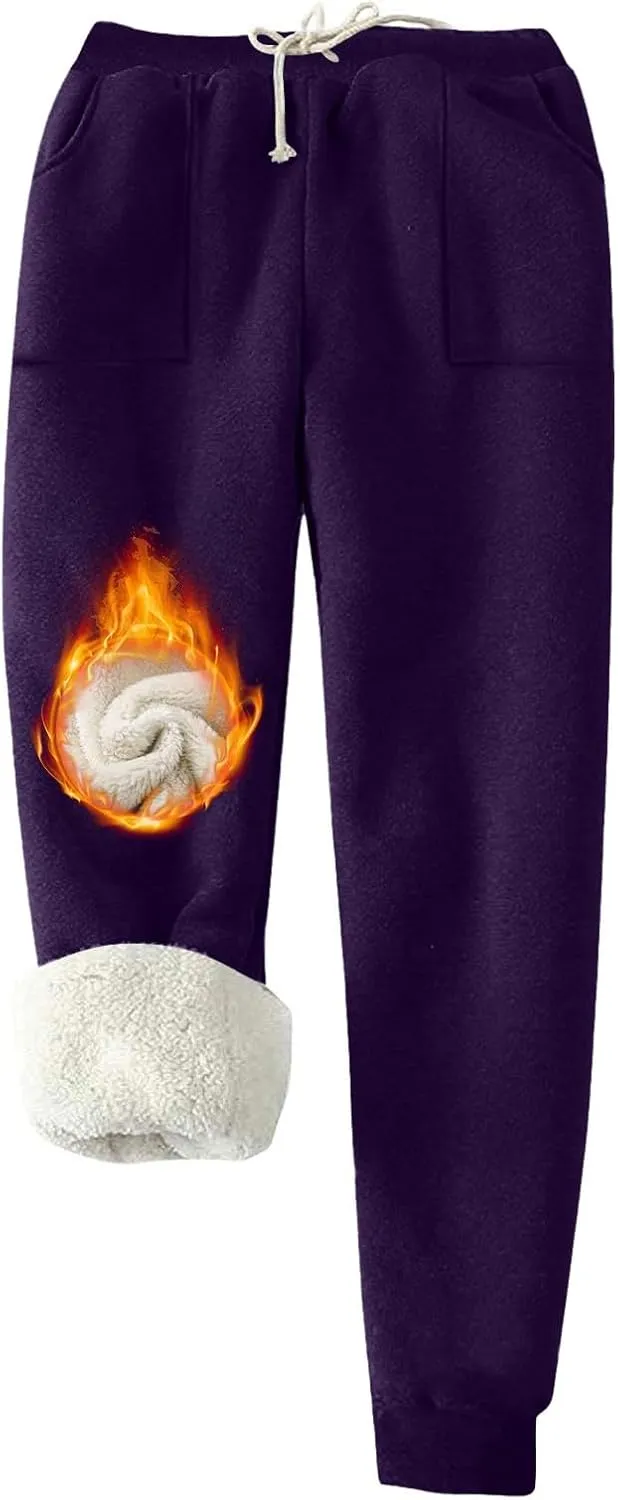 Sweatpants for Women Fleece Lined Winter Warm High Waist Athletic Jogger Pants Thicken Outdoor Pants with Pockets