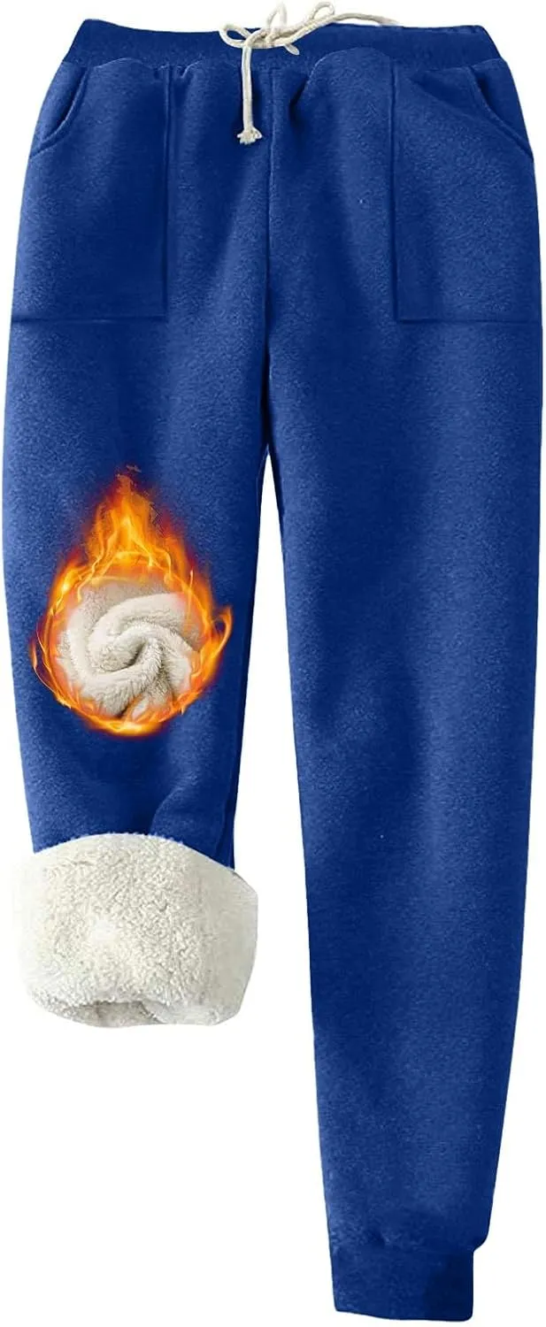 Sweatpants for Women Fleece Lined Winter Warm High Waist Athletic Jogger Pants Thicken Outdoor Pants with Pockets