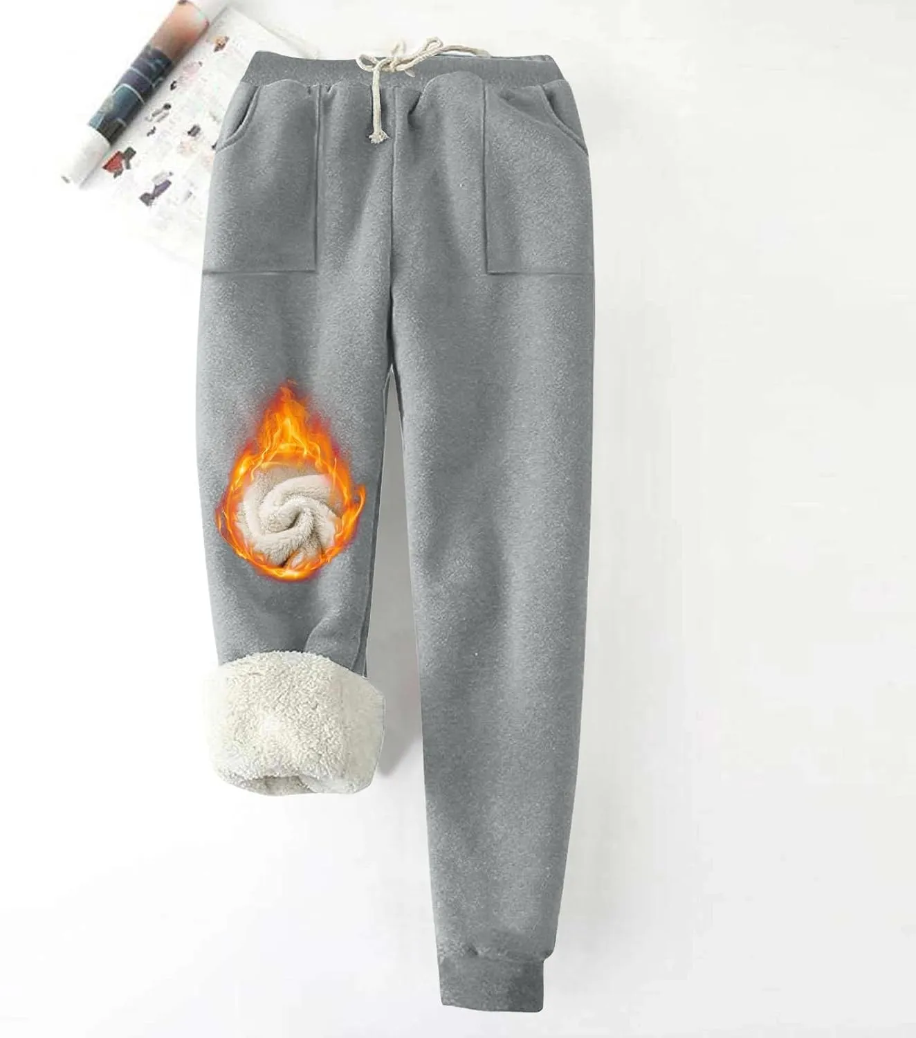 Sweatpants for Women Fleece Lined Winter Warm High Waist Athletic Jogger Pants Thicken Outdoor Pants with Pockets