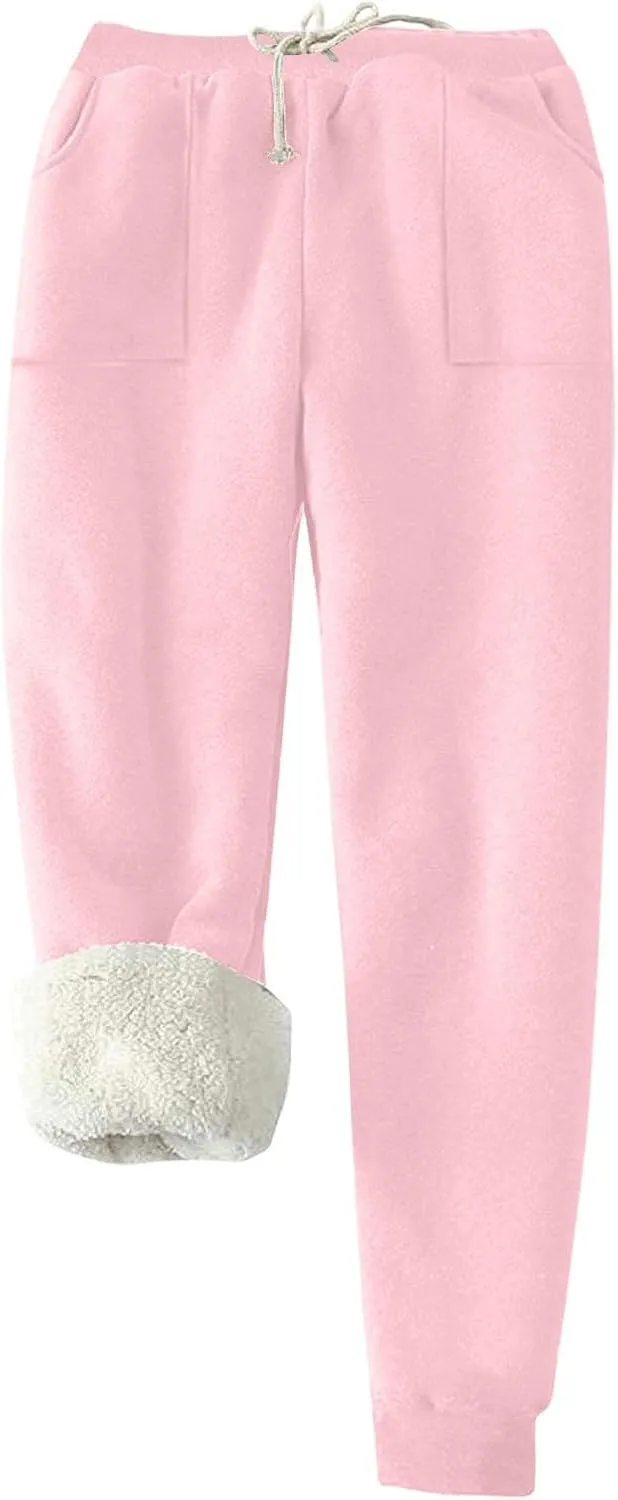 Sweatpants for Women Fleece Lined Winter Warm High Waist Athletic Jogger Pants Thicken Outdoor Pants with Pockets