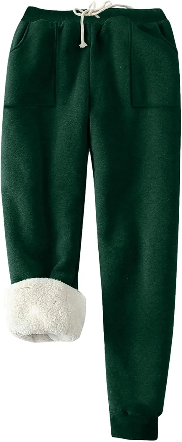 Sweatpants for Women Fleece Lined Winter Warm High Waist Athletic Jogger Pants Thicken Outdoor Pants with Pockets