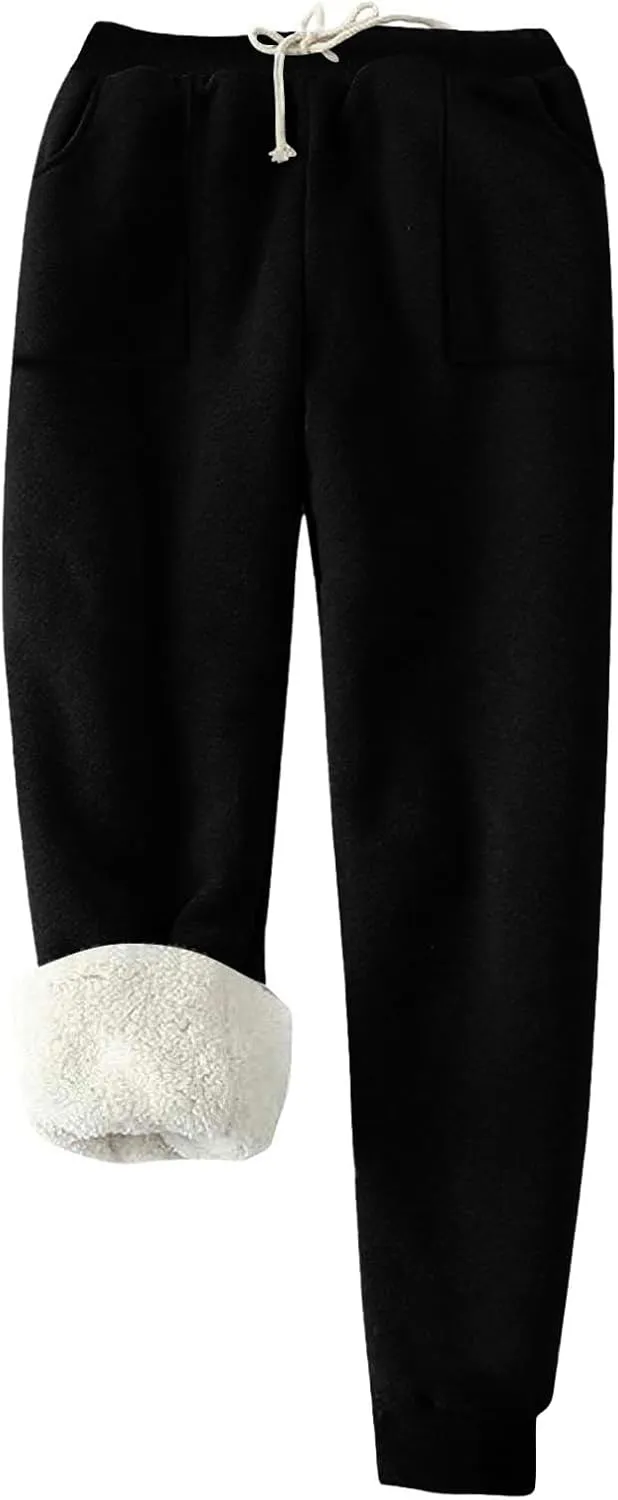 Sweatpants for Women Fleece Lined Winter Warm High Waist Athletic Jogger Pants Thicken Outdoor Pants with Pockets
