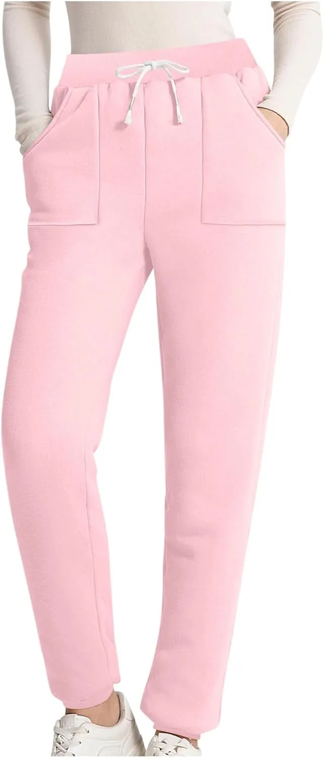 Sweatpants for Women Fleece Lined Winter Warm High Waist Athletic Jogger Pants Thicken Outdoor Pants with Pockets