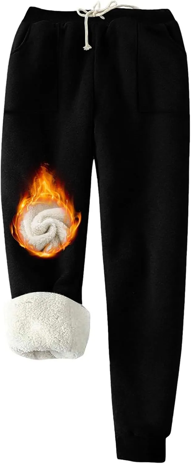 Sweatpants for Women Fleece Lined Winter Warm High Waist Athletic Jogger Pants Thicken Outdoor Pants with Pockets