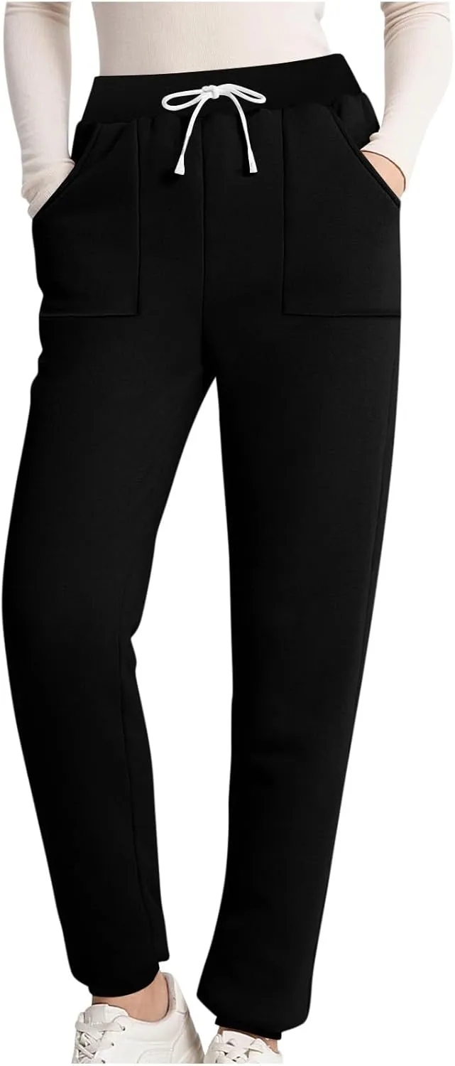 Sweatpants for Women Fleece Lined Winter Warm High Waist Athletic Jogger Pants Thicken Outdoor Pants with Pockets