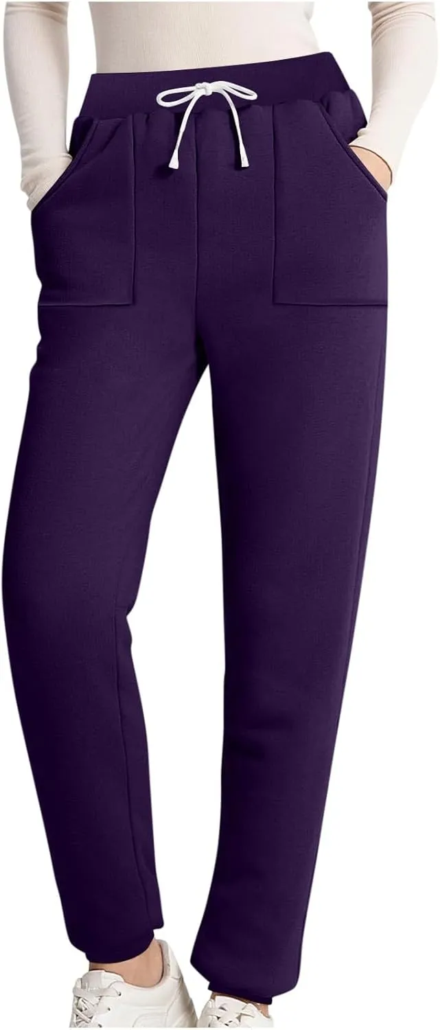 Sweatpants for Women Fleece Lined Winter Warm High Waist Athletic Jogger Pants Thicken Outdoor Pants with Pockets