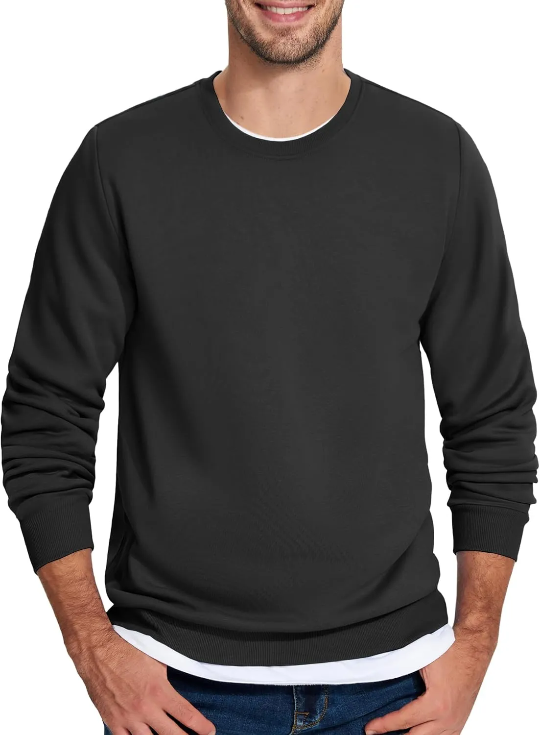 TACVASEN Men's Long Sleeve Crewneck Sweatshirt Winter and Fall Casual Warm Sweatshirt Fleece Lined Pullover