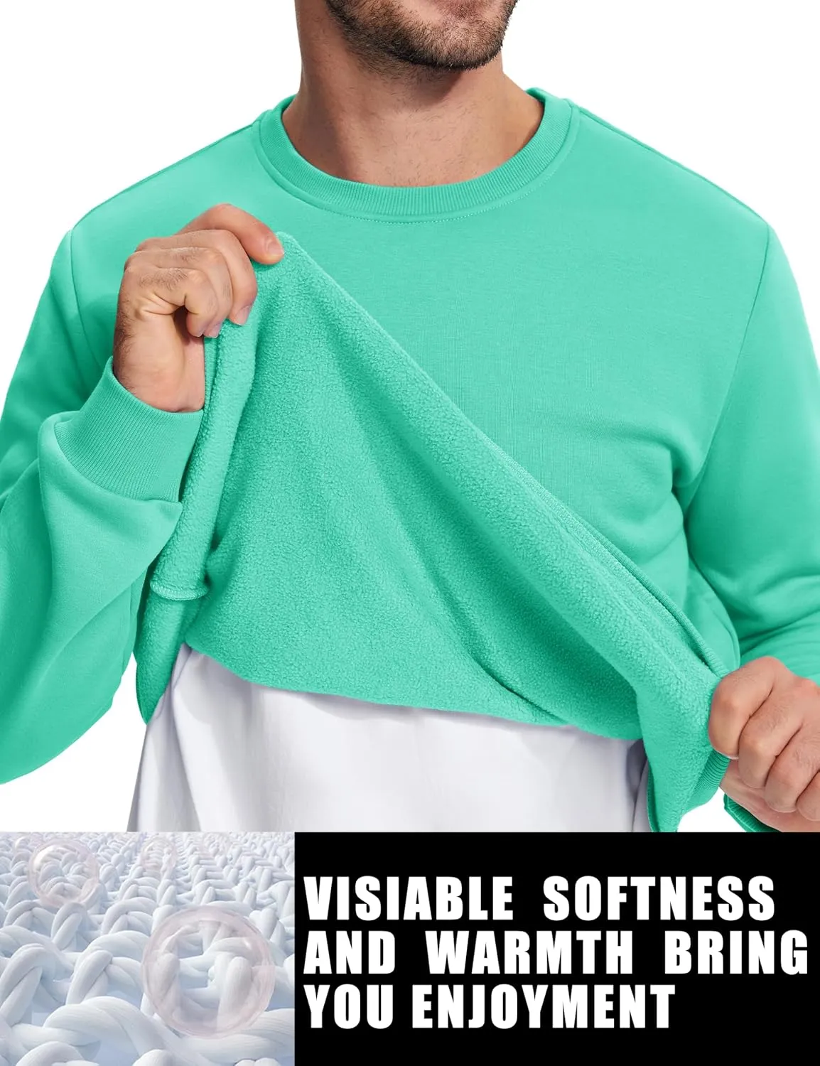TACVASEN Men's Long Sleeve Crewneck Sweatshirt Winter and Fall Casual Warm Sweatshirt Fleece Lined Pullover