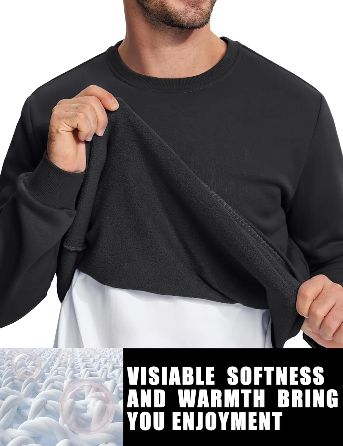TACVASEN Men's Long Sleeve Crewneck Sweatshirt Winter and Fall Casual Warm Sweatshirt Fleece Lined Pullover