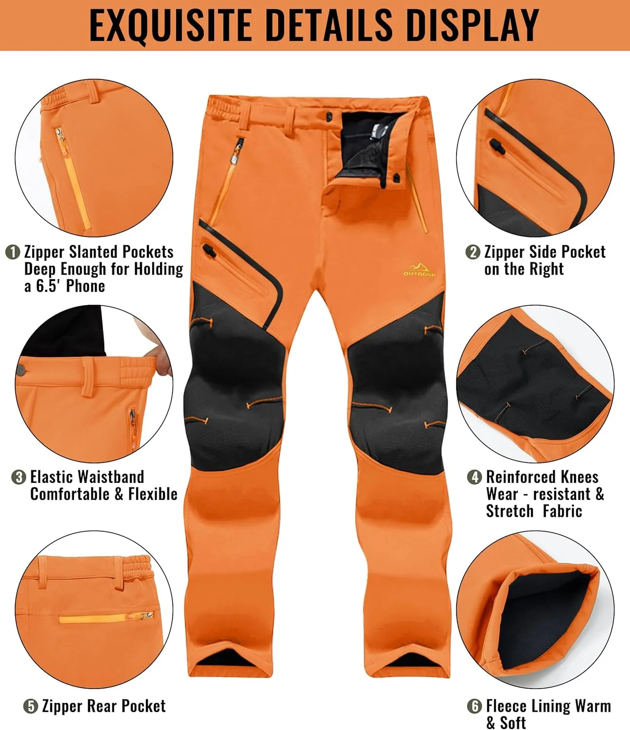 TACVASEN Men's Snow Ski Pants Fleece Lined Winter Hiking Pants Water Resistant Insulated Snowboard Work Outdoor
