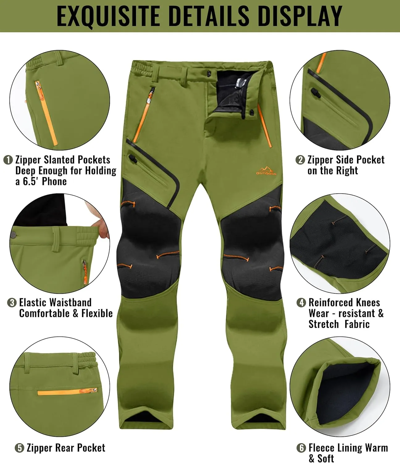 TACVASEN Men's Snow Ski Pants Fleece Lined Winter Hiking Pants Water Resistant Insulated Snowboard Work Outdoor