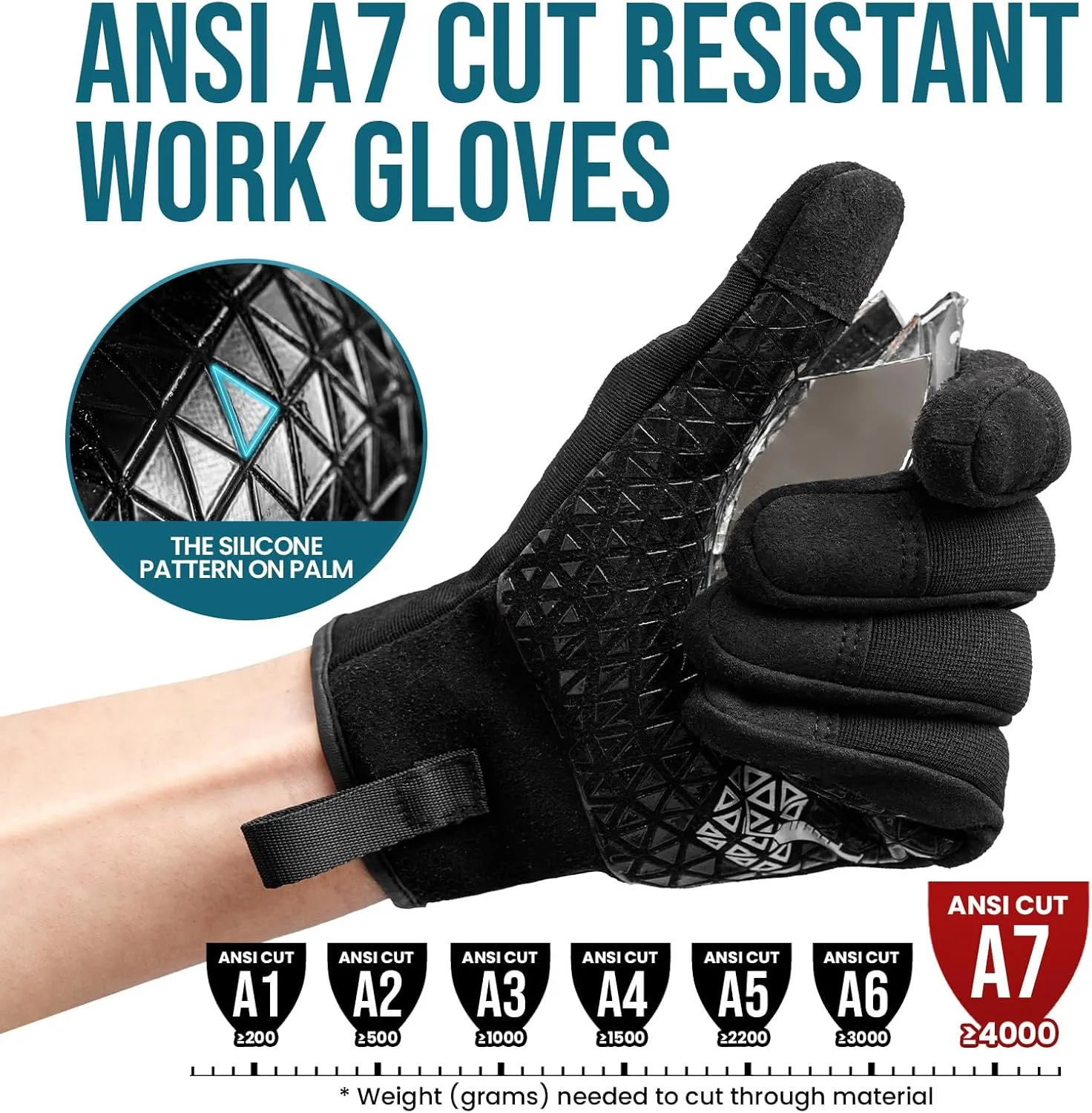 TAILI Level 3 Needle, Level 5 Puncture Resistant Men Work Gloves, Grip Enhanced A7 Cut Resistant Safety Gloves, Touchscreen and Breathable, Black, Large (L)