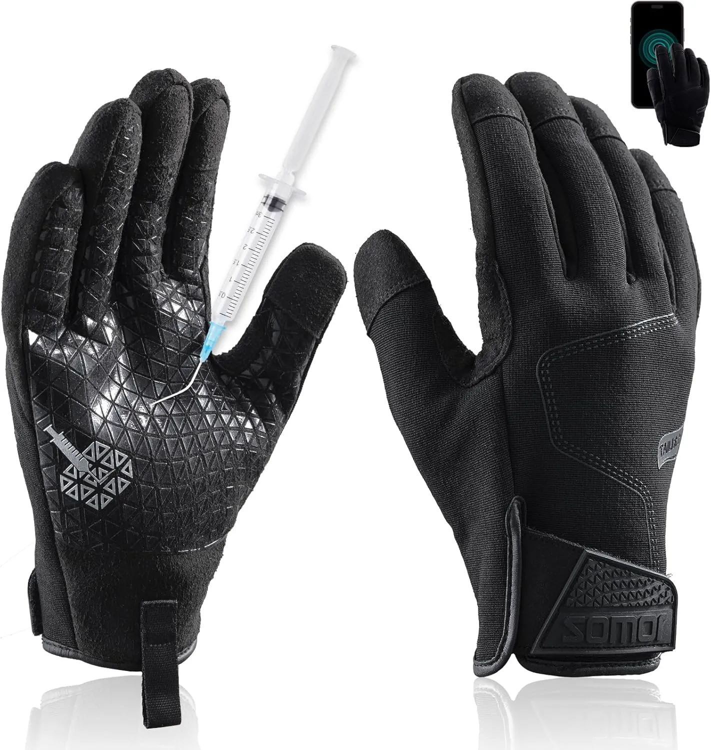TAILI Level 3 Needle, Level 5 Puncture Resistant Men Work Gloves, Grip Enhanced A7 Cut Resistant Safety Gloves, Touchscreen and Breathable, Black, Large (L)