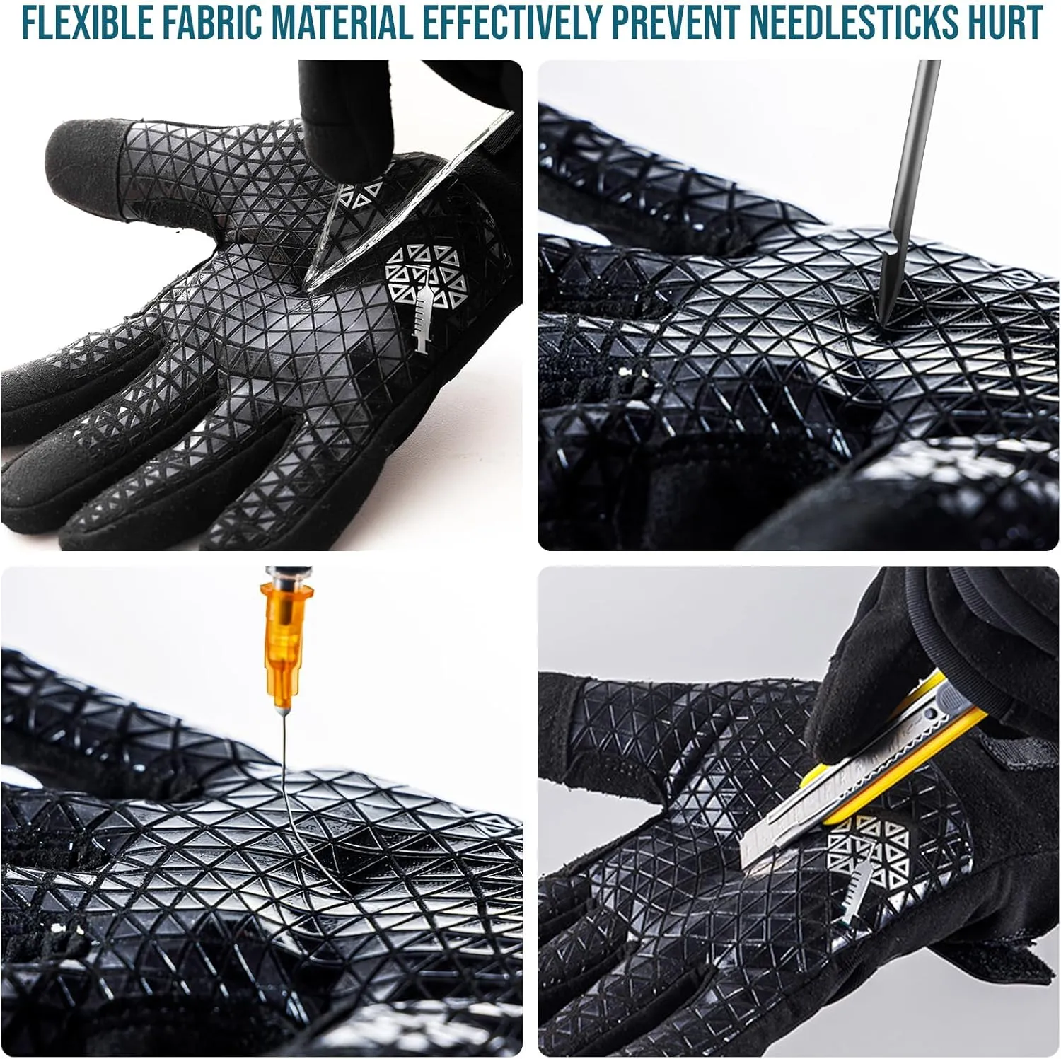 TAILI Level 3 Needle, Level 5 Puncture Resistant Men Work Gloves, Grip Enhanced A7 Cut Resistant Safety Gloves, Touchscreen and Breathable, Black, Large (L)