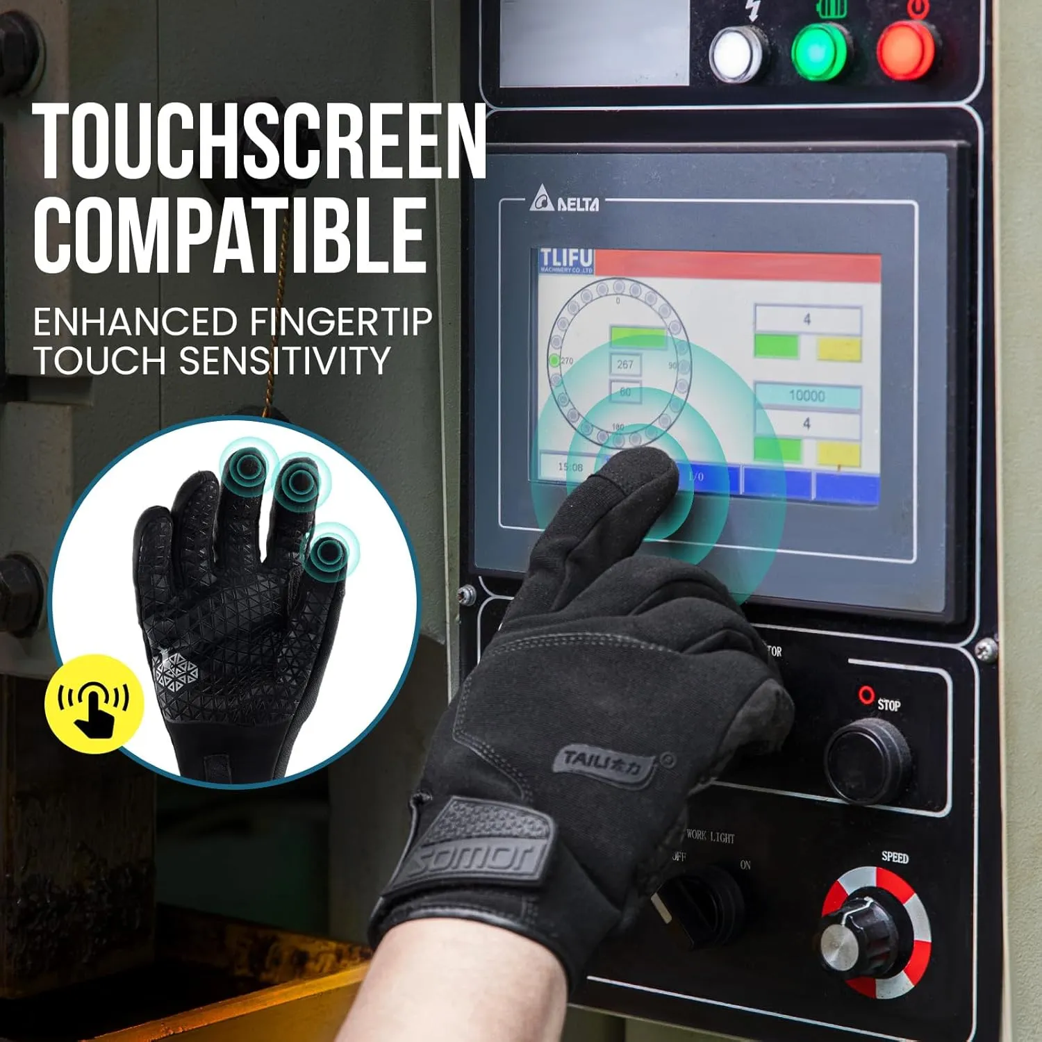 TAILI Level 3 Needle, Level 5 Puncture Resistant Men Work Gloves, Grip Enhanced A7 Cut Resistant Safety Gloves, Touchscreen and Breathable, Black, Large (L)
