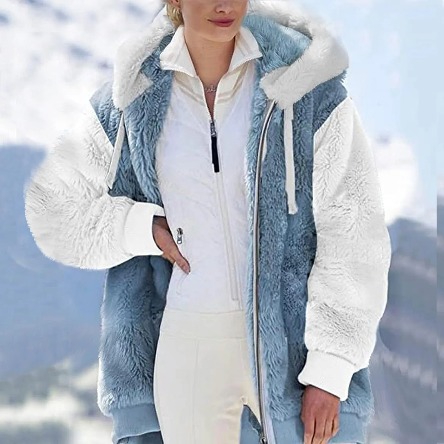 TANGNADE Warm Sherpa Lined Coats Jackets for Women Winter Plus Size Hooded Faux Coat Fuzzy Zip Up Outwear Outfits